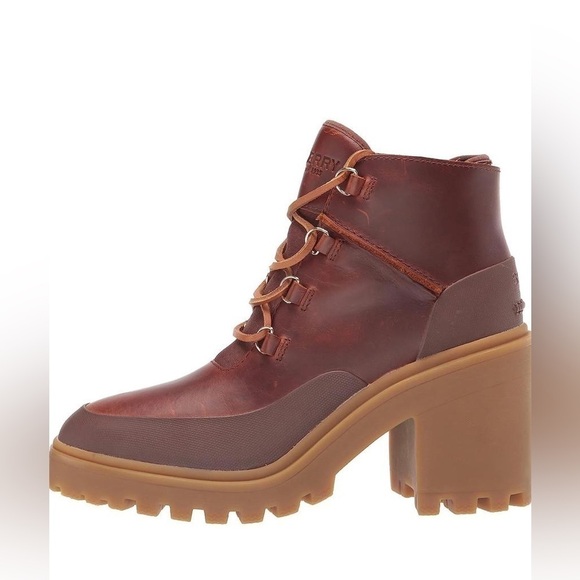 Nib Sperry Pretty Tough Tan High Heeled Ankle Booties Waterproof Leather - Picture 2 of 12